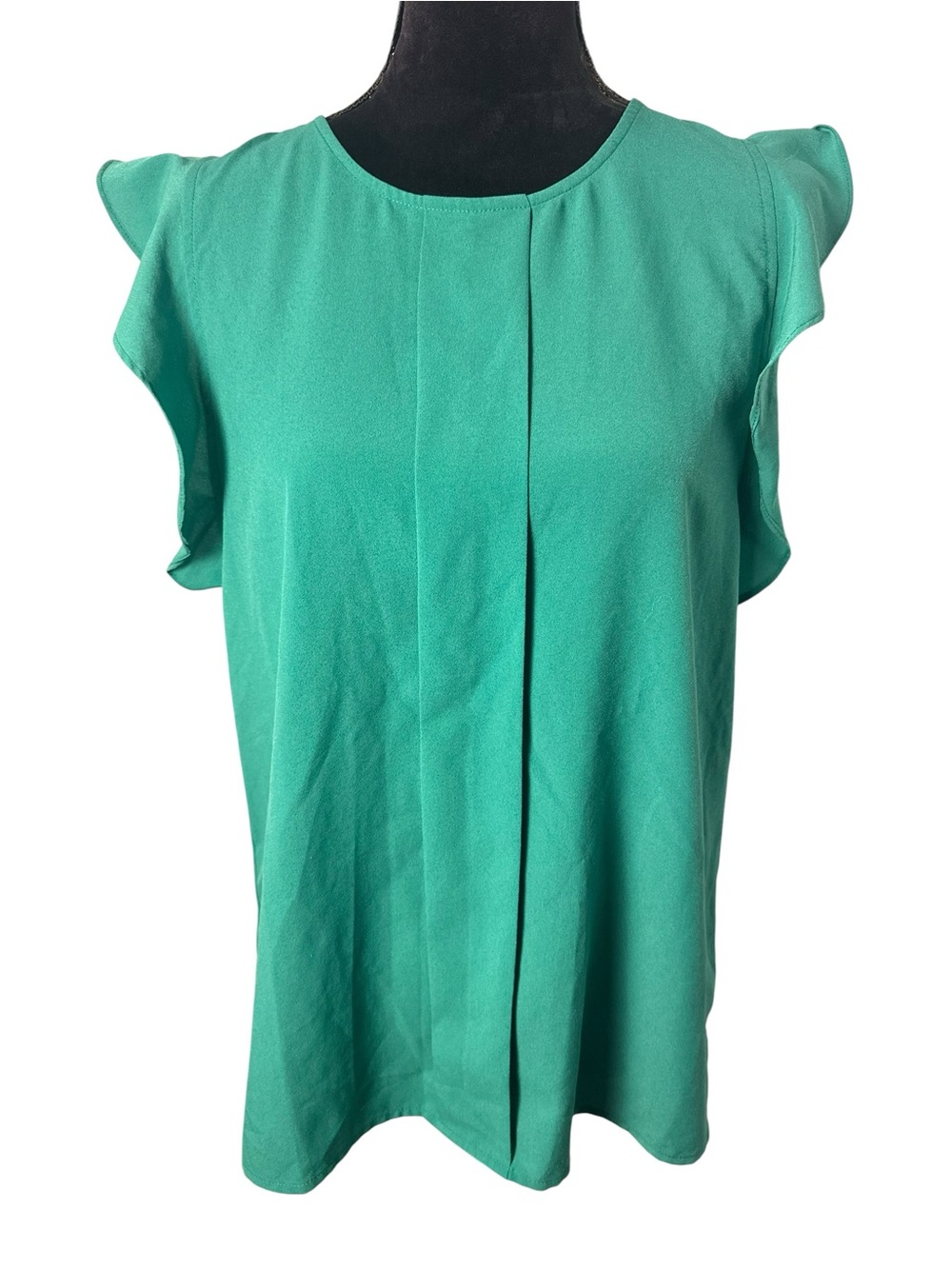 Banana Republic | Emerald Green Ruffle Cap-Sleeve Blouse | Sz M - Picture 2 of 6